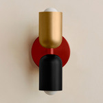 Up Down Slim Wall Sconce - Oxide Red Canopy / Brass Upper Shade
