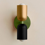 Up Down Slim Wall Sconce - Reed Green Canopy / Brass Upper Shade