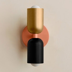 Up Down Slim Wall Sconce - Peach Canopy / Brass Upper Shade