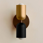 Up Down Slim Wall Sconce - Patina Brass Canopy / Brass Upper Shade