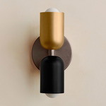 Up Down Slim Wall Sconce - Pewter Canopy / Brass Upper Shade