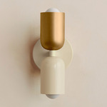 Up Down Slim Wall Sconce - Bone Canopy / Brass Upper Shade