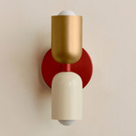 Up Down Slim Wall Sconce - Oxide Red Canopy / Brass Upper Shade