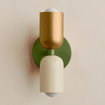 Up Down Slim Wall Sconce - Reed Green Canopy / Brass Upper Shade