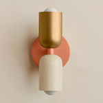 Up Down Slim Wall Sconce - Peach Canopy / Brass Upper Shade