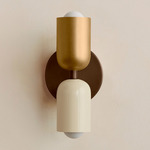 Up Down Slim Wall Sconce - Patina Brass Canopy / Brass Upper Shade