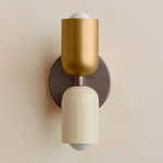 Up Down Slim Wall Sconce - Pewter Canopy / Brass Upper Shade