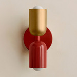 Up Down Slim Wall Sconce - Oxide Red Canopy / Brass Upper Shade