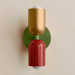 Up Down Slim Wall Sconce - Reed Green Canopy / Brass Upper Shade