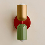 Up Down Slim Wall Sconce - Oxide Red Canopy / Brass Upper Shade