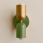 Up Down Slim Wall Sconce - Reed Green Canopy / Brass Upper Shade