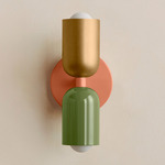 Up Down Slim Wall Sconce - Peach Canopy / Brass Upper Shade