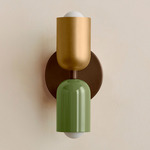 Up Down Slim Wall Sconce - Patina Brass Canopy / Brass Upper Shade
