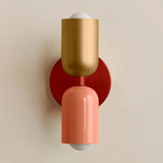 Up Down Slim Wall Sconce - Oxide Red Canopy / Brass Upper Shade