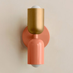 Up Down Slim Wall Sconce - Peach Canopy / Brass Upper Shade