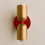 Up Down Slim Wall Sconce - Oxide Red Canopy / Brass Upper Shade