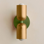 Up Down Slim Wall Sconce - Reed Green Canopy / Brass Upper Shade