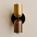 Up Down Slim Wall Sconce - Black Canopy / Brass Upper Shade