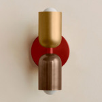 Up Down Slim Wall Sconce - Oxide Red Canopy / Brass Upper Shade