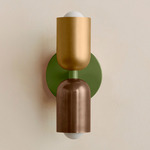 Up Down Slim Wall Sconce - Reed Green Canopy / Brass Upper Shade