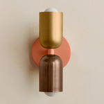 Up Down Slim Wall Sconce - Peach Canopy / Brass Upper Shade
