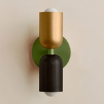 Up Down Slim Wall Sconce - Reed Green Canopy / Brass Upper Shade