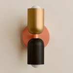 Up Down Slim Wall Sconce - Peach Canopy / Brass Upper Shade
