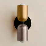 Up Down Slim Wall Sconce - Black Canopy / Brass Upper Shade