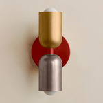 Up Down Slim Wall Sconce - Oxide Red Canopy / Brass Upper Shade
