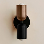 Up Down Slim Wall Sconce - Black Canopy / Patina Brass Upper Shade