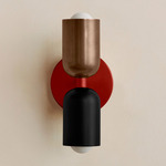 Up Down Slim Wall Sconce - Oxide Red Canopy / Patina Brass Upper Shade