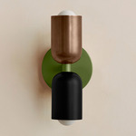 Up Down Slim Wall Sconce - Reed Green Canopy / Patina Brass Upper Shade