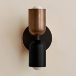 Up Down Slim Wall Sconce - Blackened Brass Canopy / Patina Brass Upper Shade