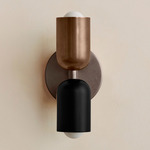 Up Down Slim Wall Sconce - Pewter Canopy / Patina Brass Upper Shade