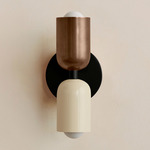 Up Down Slim Wall Sconce - Black Canopy / Patina Brass Upper Shade