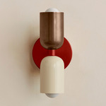 Up Down Slim Wall Sconce - Oxide Red Canopy / Patina Brass Upper Shade