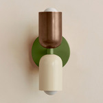 Up Down Slim Wall Sconce - Reed Green Canopy / Patina Brass Upper Shade