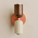 Up Down Slim Wall Sconce - Peach Canopy / Patina Brass Upper Shade