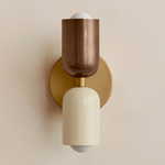 Up Down Slim Wall Sconce - Brass Canopy / Patina Brass Upper Shade