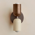 Up Down Slim Wall Sconce - Pewter Canopy / Patina Brass Upper Shade