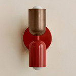 Up Down Slim Wall Sconce - Oxide Red Canopy / Patina Brass Upper Shade