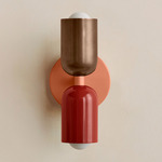 Up Down Slim Wall Sconce - Peach Canopy / Patina Brass Upper Shade