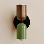 Up Down Slim Wall Sconce - Black Canopy / Patina Brass Upper Shade