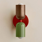 Up Down Slim Wall Sconce - Oxide Red Canopy / Patina Brass Upper Shade