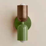 Up Down Slim Wall Sconce - Reed Green Canopy / Patina Brass Upper Shade