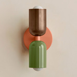 Up Down Slim Wall Sconce - Peach Canopy / Patina Brass Upper Shade