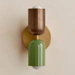 Up Down Slim Wall Sconce - Brass Canopy / Patina Brass Upper Shade