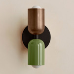 Up Down Slim Wall Sconce - Blackened Brass Canopy / Patina Brass Upper Shade