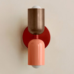 Up Down Slim Wall Sconce - Oxide Red Canopy / Patina Brass Upper Shade