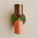 Up Down Slim Wall Sconce - Reed Green Canopy / Patina Brass Upper Shade